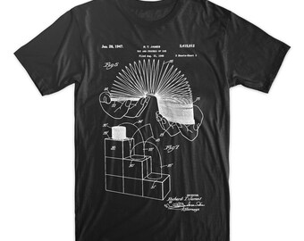 Slinky Patent T-Shirt. 1950's Slinky Toy. Soft Ringspun Cotton Tee. Available on Black, White, Red, or Gray Shirt. Fun Patent Art Gift.
