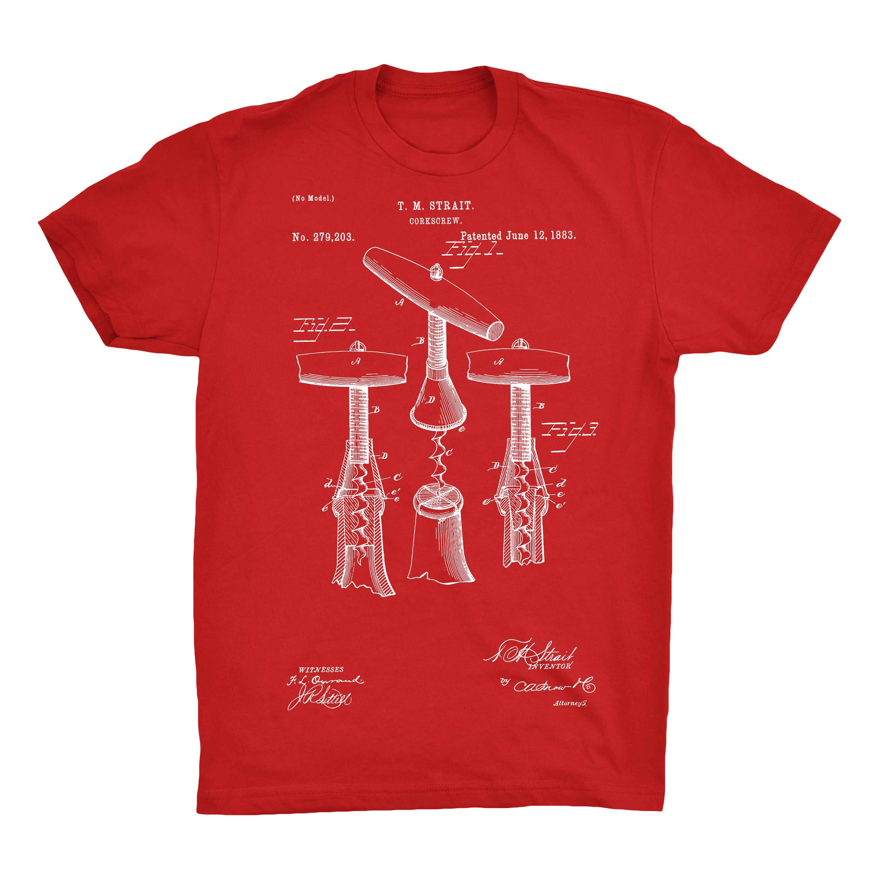 T-Shirt Humoristique "Brevet De Tire-bouchon" Pour Amateur De Vin | Coupe Classique, Léger