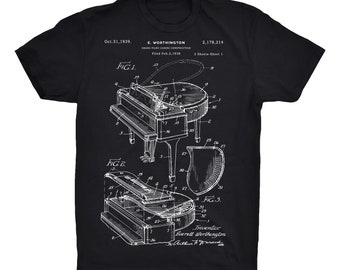 Piano Patent T-Shirt On Black, Red, White or Gray - 100% Soft Premium Cotton T-Shirt - Soft and Comfy Tee