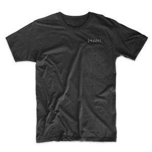 24601! Les Miserables T-Shirt On Black, White, Red, or Gray Soft Cotton Tee. Les Mis Musical Jean Valjean Prison Number. Musical.