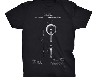 Light Bulb Patent T-Shirt. Edison Light Bulb Patent. Edison Patent. Edison Blueprint. Available on Black, White, Red, or Gray Shirt.