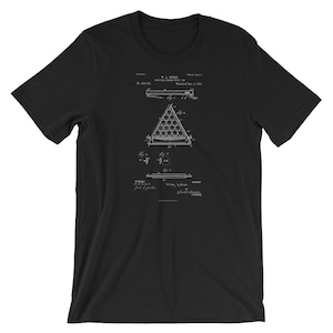 Pool Ball Rack Patent T-Shirt. Billiards Shirt Pool Ball Rack Patent Great Gift Available on Black Red White or Gray Premium Cotton Tee.