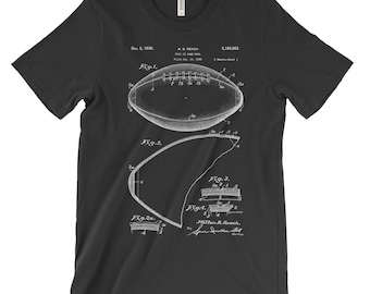 Football Patent T-Shirt. Football Gifts Vintage Football Shirt Patent Art Blueprint Tee Unisex Soft Cotton. Black White Red or Gray. Comfy.