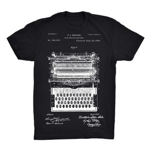T-shirt verni pour machine à écrire noir, blanc ou gris - T-shirt 100 % coton doux de qualité supérieure - T-shirt doux et confortable - Cadeau amusant pour les écrivains