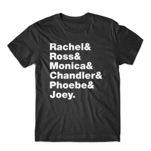 Friends T-Shirt. On Black, White, or Gray Premium Soft Cotton Shirt. Rachel, Ross, Monica, Chandler, Phoebe, and Joey. Comfy!