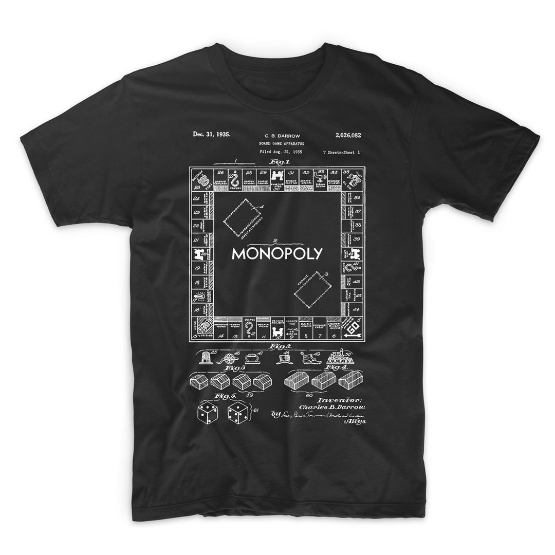 Monopoly Patent T-shirt. Monopoly Board Game Shirt. Printed