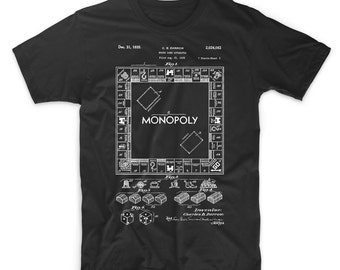 Monopoly Patent T-shirt.  Monopoly Board Game Shirt. Printed on Soft Cotton Tee, Comfy. Gift Idea. Monopoly Blueprint T-Shirt. Cool T-Shirt.
