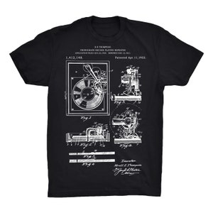 Record Player Patent T-shirt on Black, Red, White or Gray 100% Soft ...