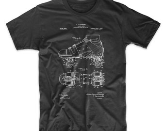 Roller Skate Patent T-Shirt 1908. Roller Derby Tee. Patent Print Ringspun Cotton Shirt. Unisex. Sizes S-3X. Black, Red, White, or Gray.