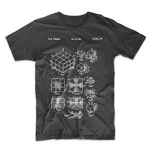Rubik&#39;s Cube Patent T-Shirt. Patent Art. Rubik&#39;s Cube Shirt. Soft Cotton Tee. Blueprint. Schematic. Fun Gift. On Black, White, Red, or Gray