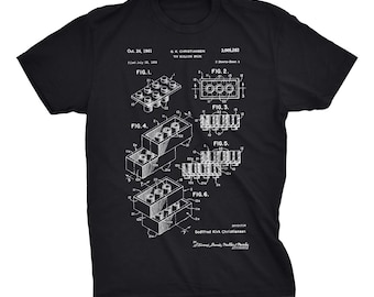 Lego Brick Patent T-Shirt. Lego Patent. Lego Blueprint. Soft Ringspun Cotton Tee Sizes S-3X. Available in Black, White, Red, or Gray.