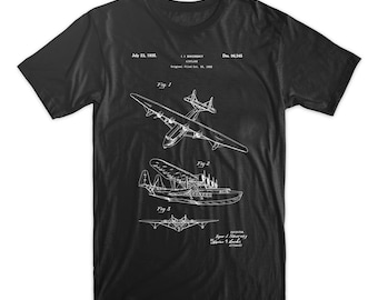 Sea samolot patent T-shirt. Koszula patent Airplane. Koszulka Blueprint samolotu. Bawełniana koszulka. Dostępne na czarnym, czerwonym, białym lub szarym.