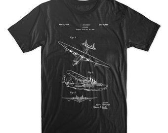 Sea Plane  Patent T-Shirt. Airplane Patent Shirt. Airplane Blueprint Tee. Soft Cotton Tshirt.