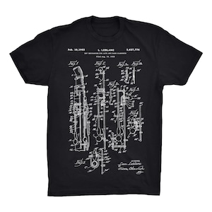 Clarinet Patent T-Shirt On Black, Red, White or Gray - 100% Soft Premium Cotton T-Shirt - Soft and Comfy Tee