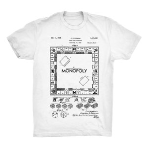Może przedstawiać: Czarno-biała ilustracja patentu gry planszowej Monopoly, przedstawiająca planszę do gry, kostki do gry i inne elementy gry. Numer patentu to 2 026 062, a data to 31 grudnia 1935 r. Autorem wynalazku jest Charles B. Darrow.