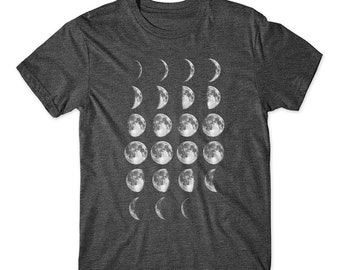 Camiseta Fases da Lua em cinza escuro, cinza claro e branco – Camiseta macia de algodão premium – Camiseta macia e confortável