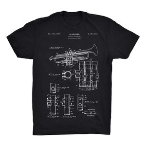 Camiseta de patente de trompeta en negro, rojo, blanco o gris - 100% camiseta de algodón premium suave - camiseta suave y cómoda