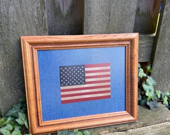 Den inramade amerikanska flaggan i träram med "Utility Denim" - Ralph Lauren Decor