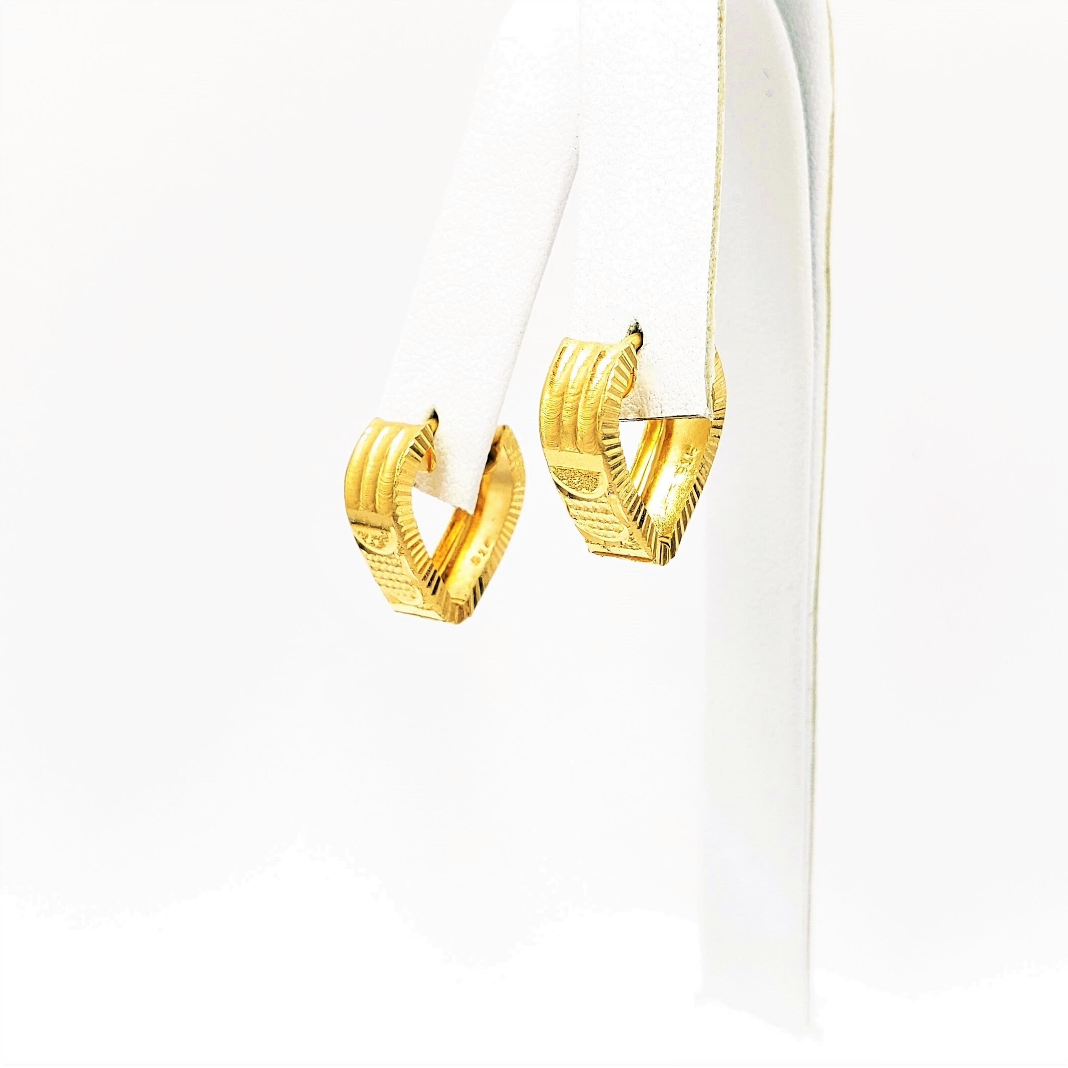 22K Solid Yellow Gold Huggie Earrings Latch Back Genuine Handcrafted Hallmarked
