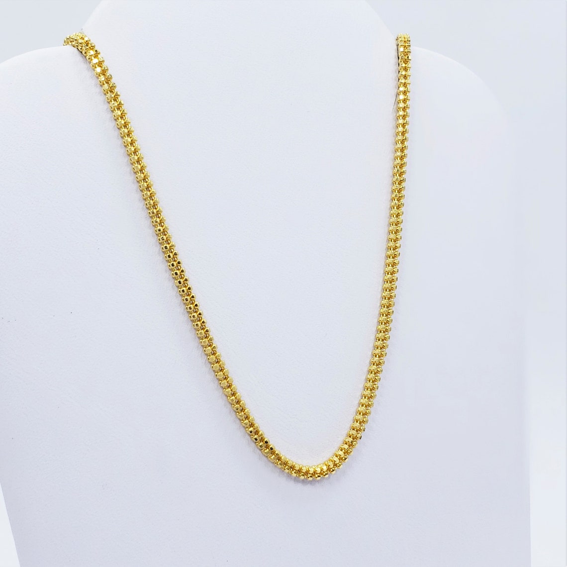GENUINE 22K Solid Gold Chain Necklace 20 Hollow Beaded Etsy