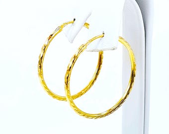 22k Yellow Gold Hoop Earrings 1.17 inch Diameter Diamond Cut 100% Genuine
