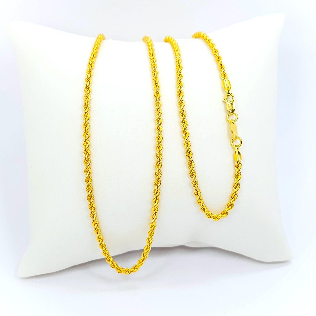 22K Gold Rope Chain Necklace Hollow 16.5 in Choker 2.15mm Genuine ...
