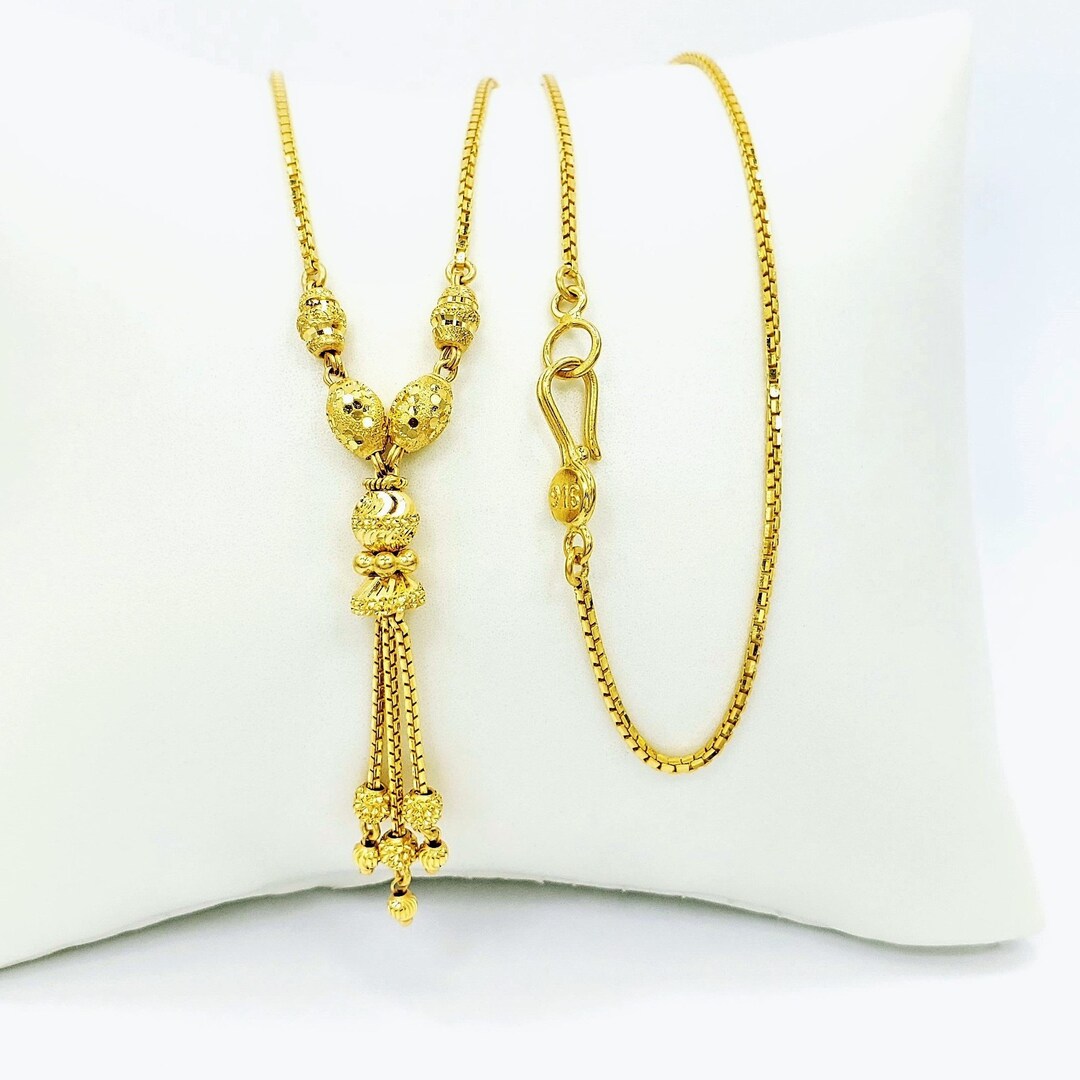 22K Gold Box Beads Chain Necklace 16.25 Choker Pendant Genuine