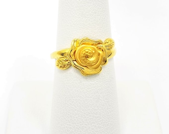 Genuine 22K Solid Yellow Gold Ring US 7.25 Female Hallmarked 916 Flower & Leaf