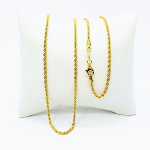 Genuine 22K Gold Rope Chain Necklace 15.75&quot; Hollow 2mm Hallmarked Made In Italy