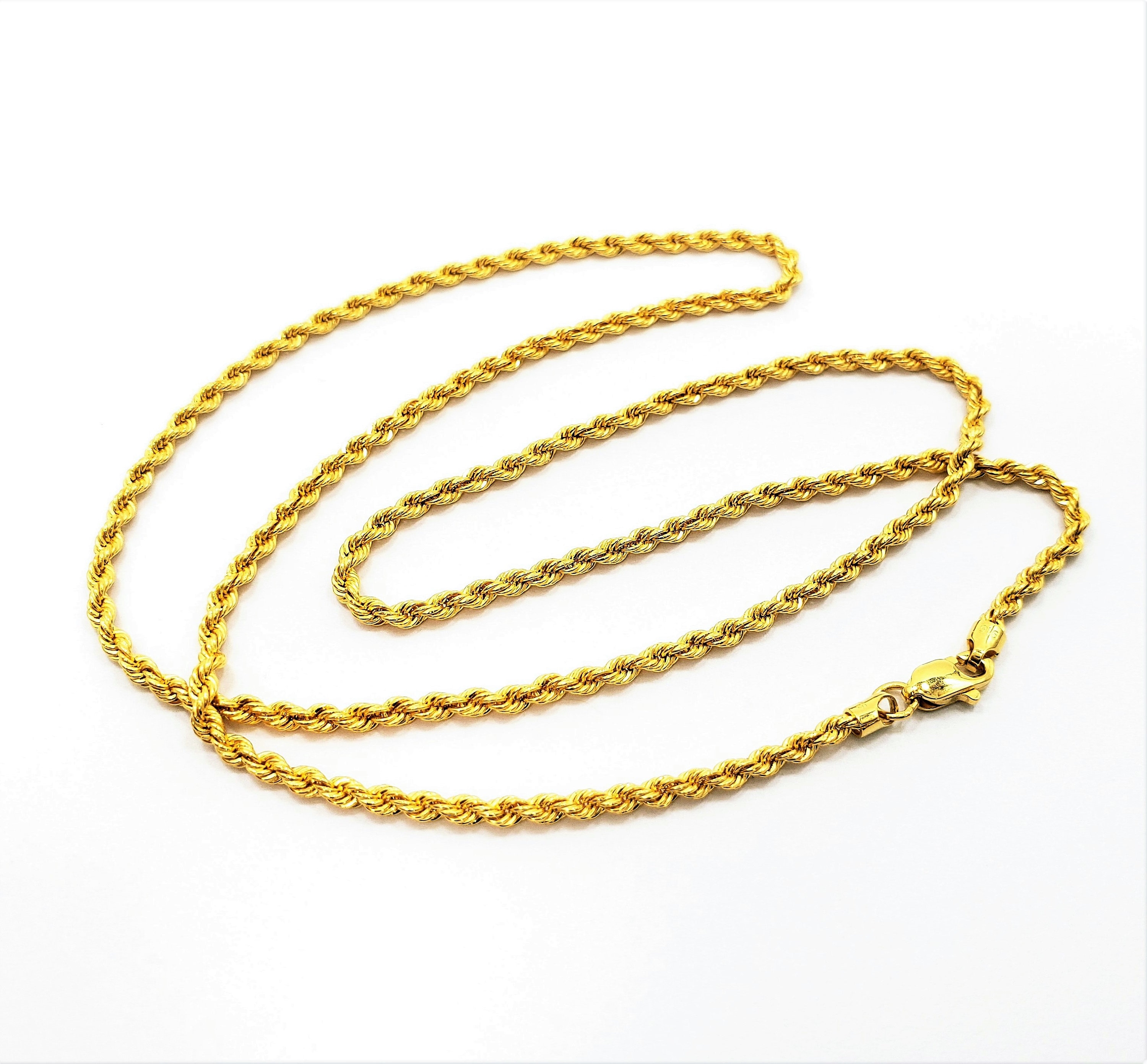 22K Gold Italian Rope Chain Necklace 17.75 in Hollow 2mm Genuine ...