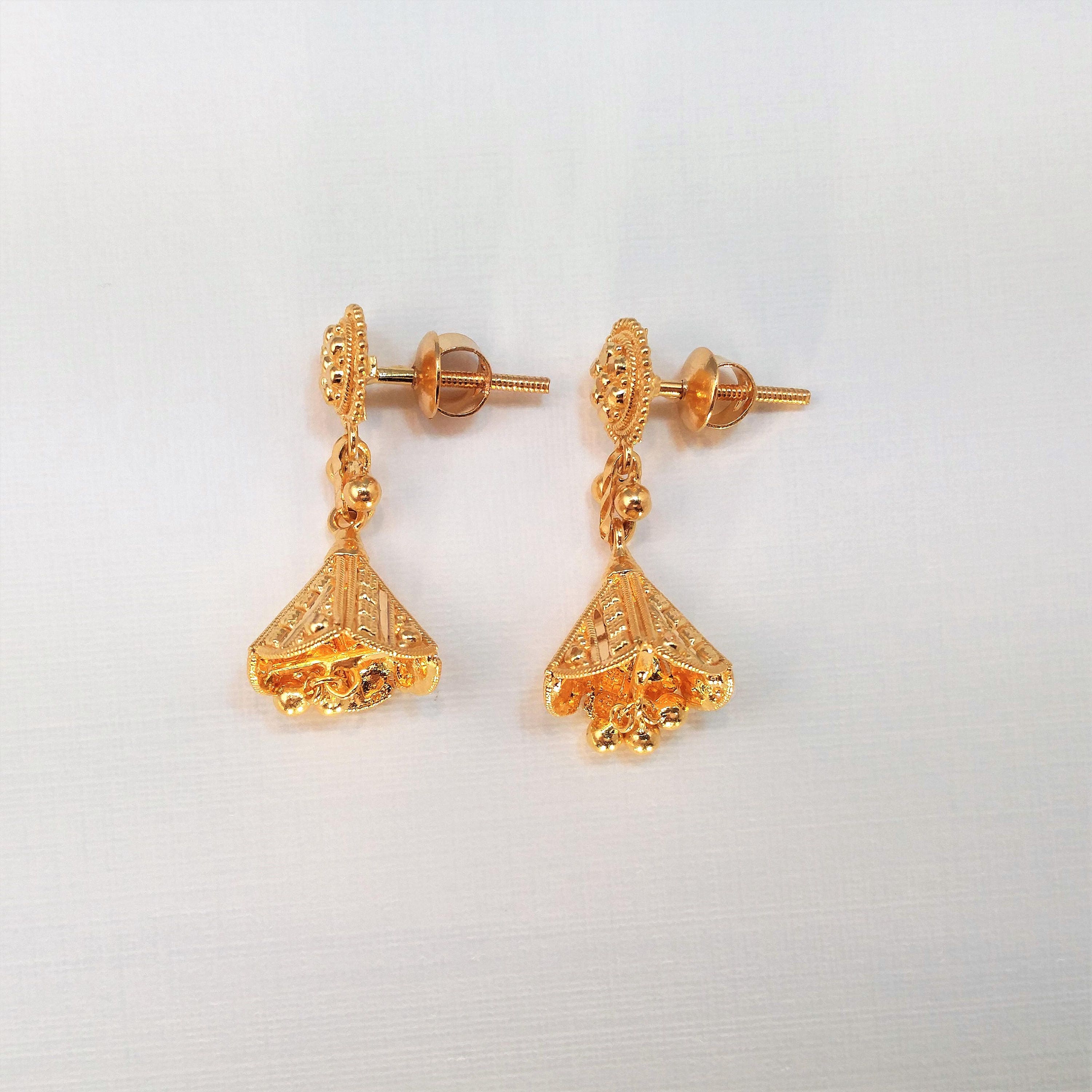22K Solid Gold Earrings Jewelry Chandelier Jhumka Dangler | Etsy