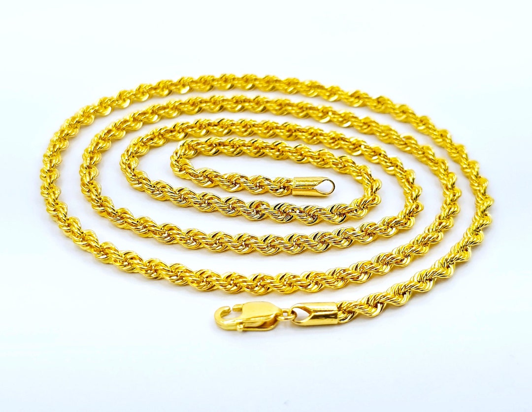 22K Yellow Gold Rope Chain Necklace 23.75 in Hollow 3.4mm Genuine ...