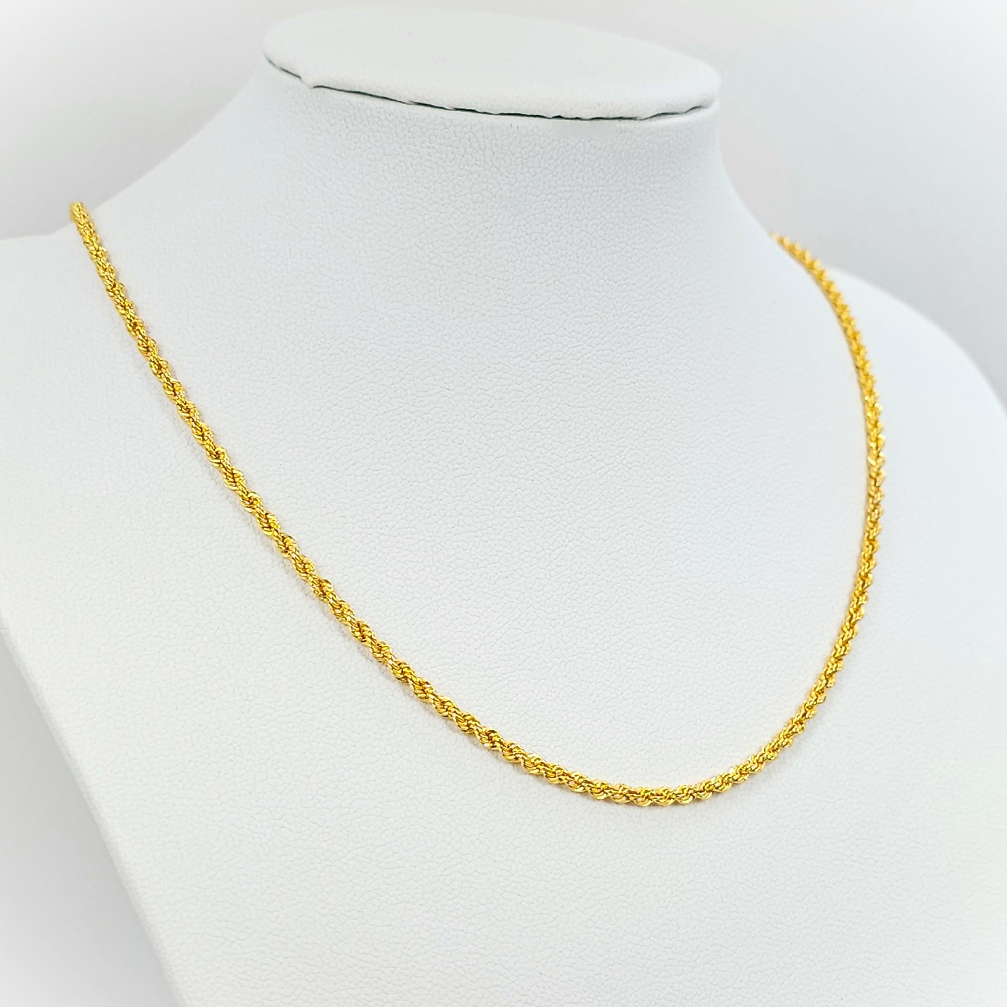 22K Yellow Gold Rope Chain Necklace Hollow 18.5 in 2.15mm Genuine ...