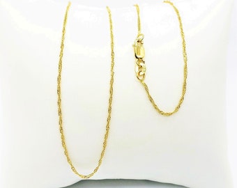 22K Solid Yellow Gold Singapore Chain Necklace 16&quot; Choker 1mm Thin Hallmark 22C