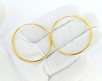 22k Gold Hoop Earrings 1.5 in Diameter Classic Plain 100% Genuine Stamped 916