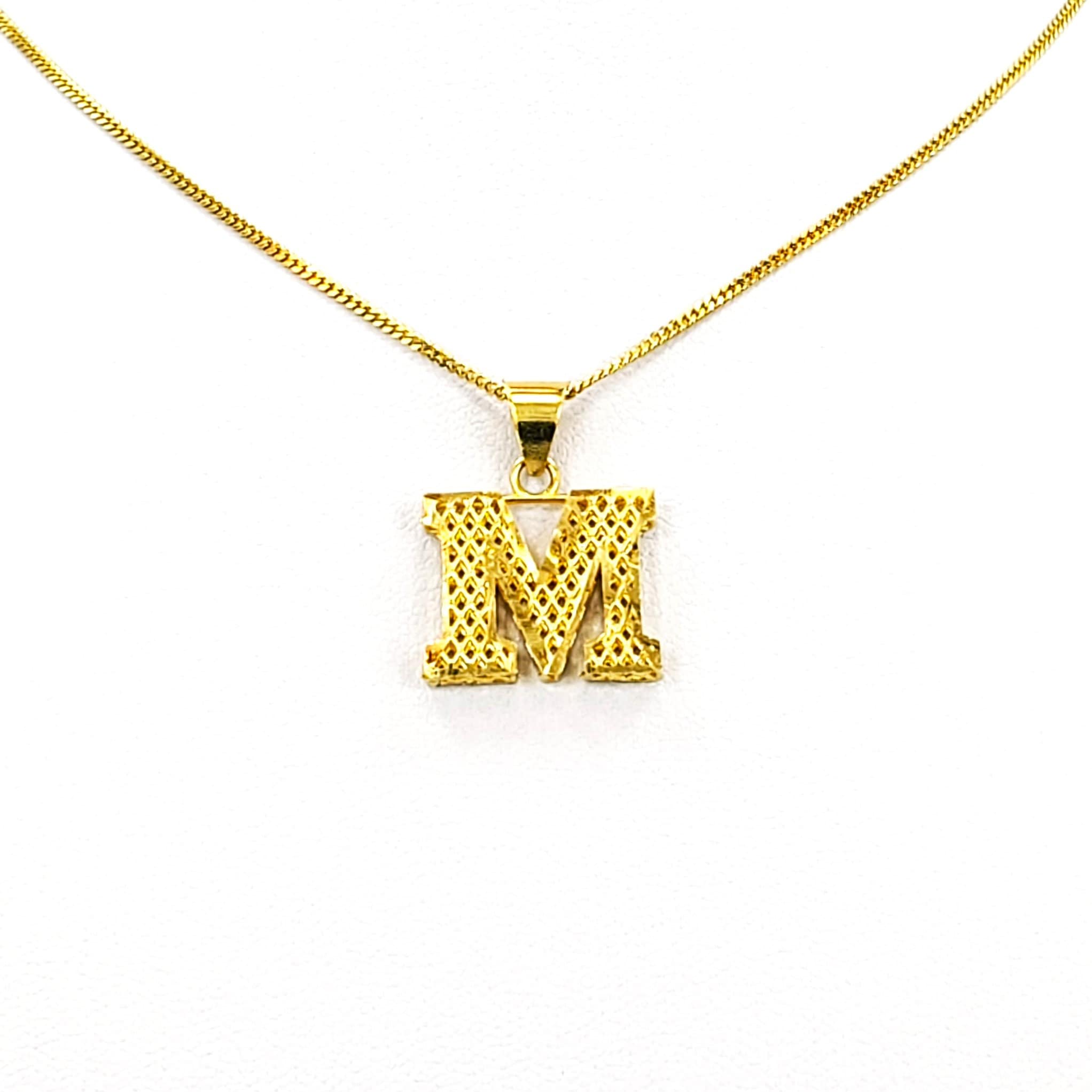 22K Solid Yellow Gold Pendant Initial Letter M Genuine