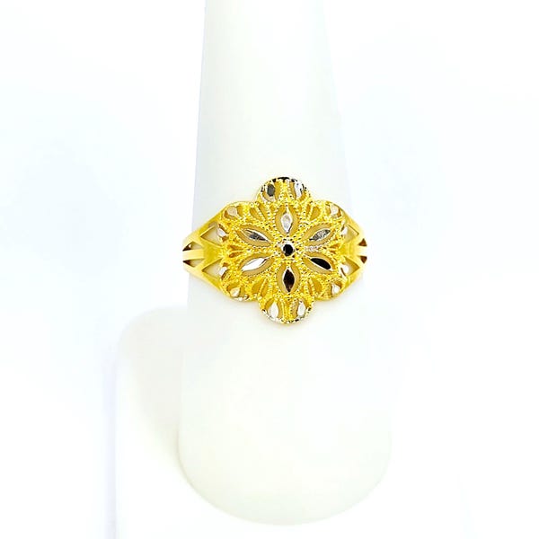 22K Solid Yellow White Gold Ring Genuine Hallmarked 916 Handcrafted Size US 8.5