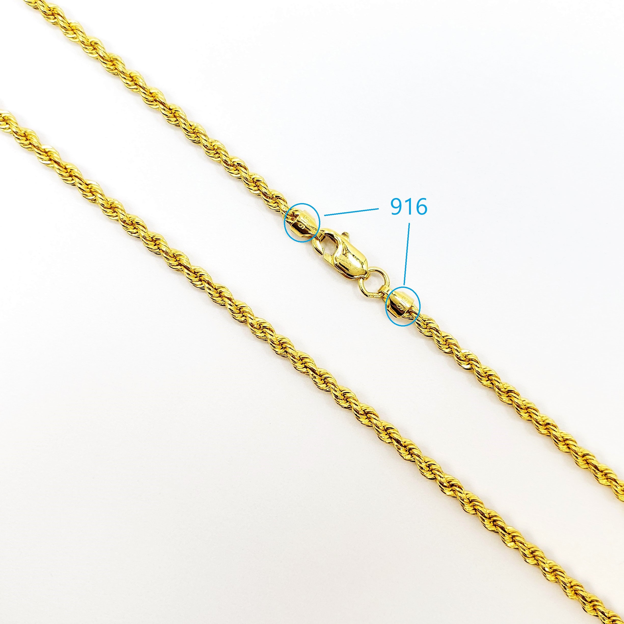 Italian Rope Chain Types 22K Gold Italian Rope Chain Necklace 17.75 in Hollow 2mm Genuine ...