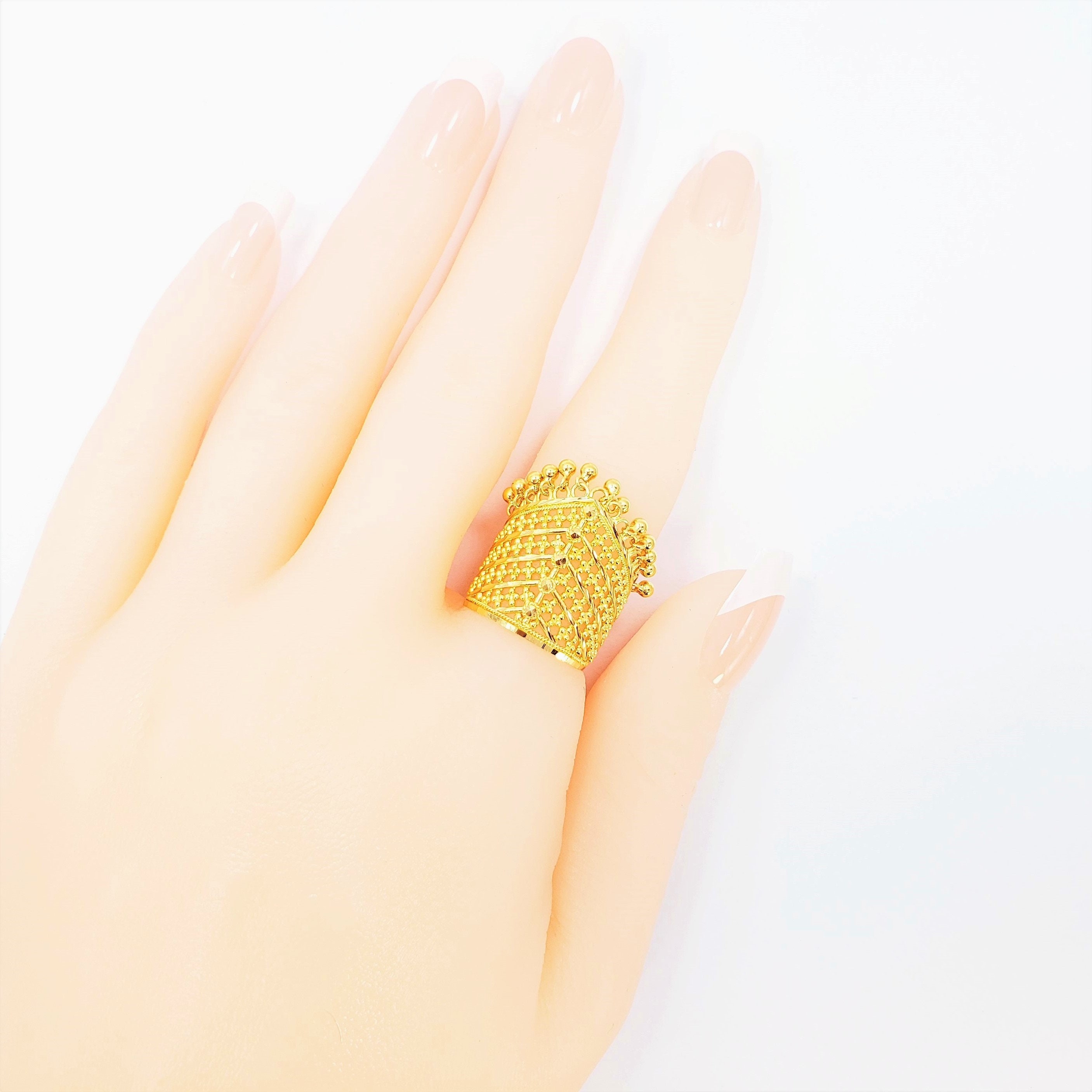 ☆希少☆ A&S 22K金メッキ「ダーリン・バード」 GOLDSHINE 22K Solid Gold Ring With Danglers US 5.5 Stamp 916