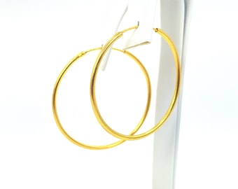 22k Gold Hoop Earrings 1.5 in Diameter Classic Plain 100% Genuine Stamped 916