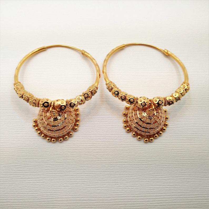 GOLDSHINE Genuine 22K Solid Yellow Gold Earrings Hoop Bali | Etsy