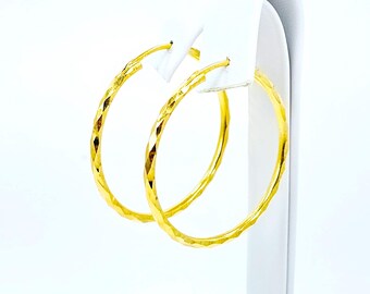 22k Yellow Gold Hoop Earrings 1.52 inch Diameter Diamond Cut 100% Genuine
