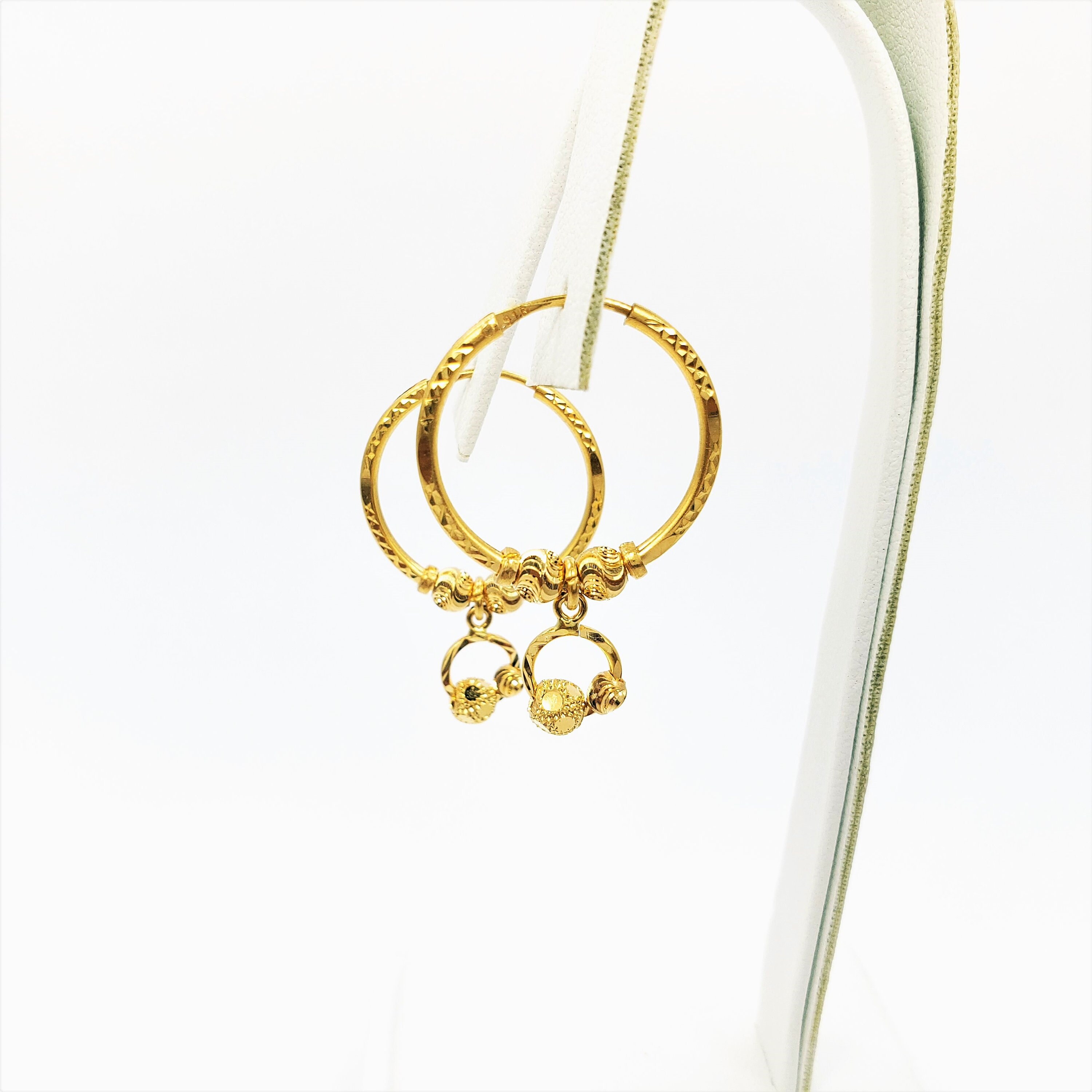 Genuine 22K Yellow Gold Hoop Earrings With Dangler Hallmark 916