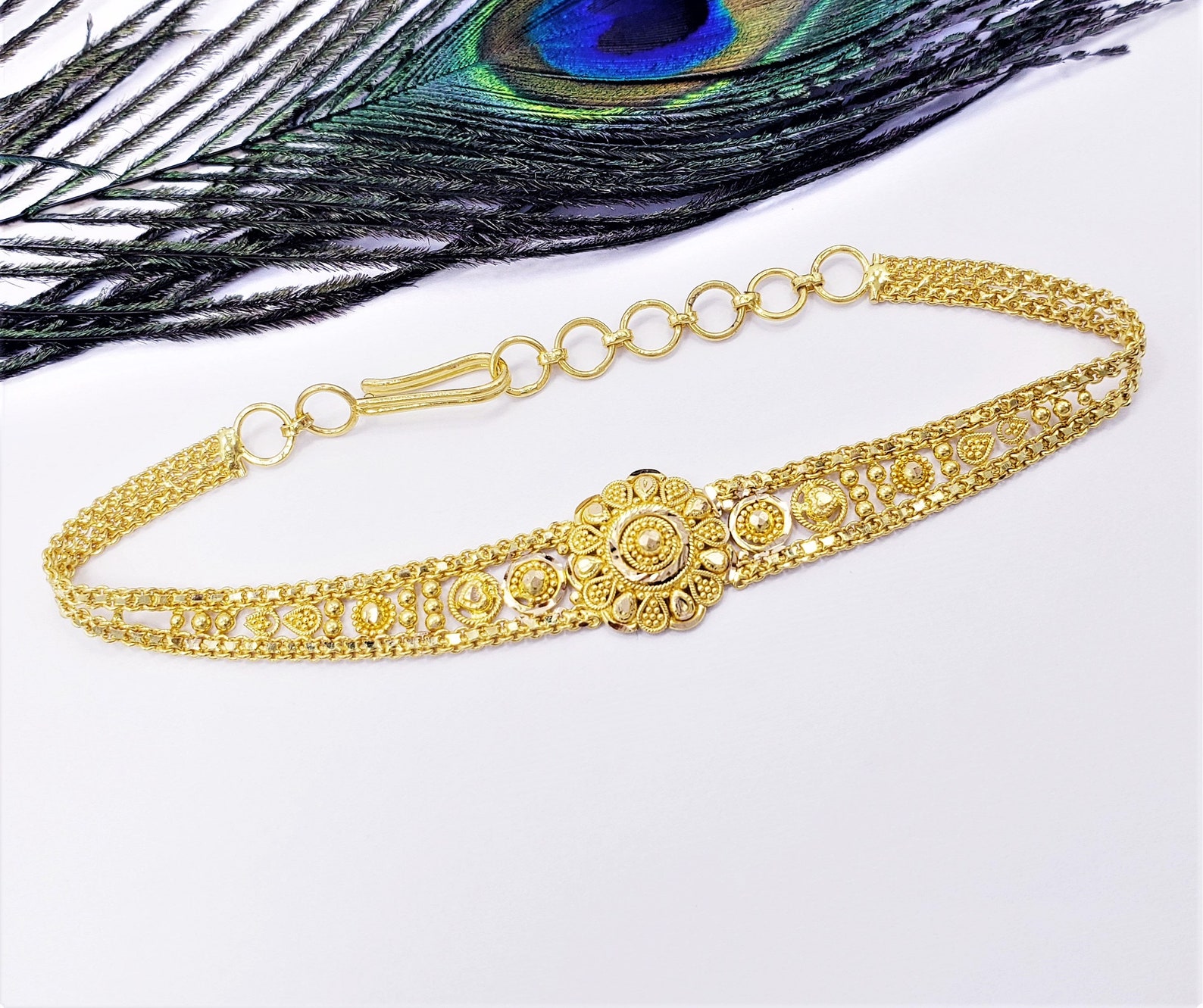 22K Solid Yellow Gold Women Bracelet 6.57.7 Etsy