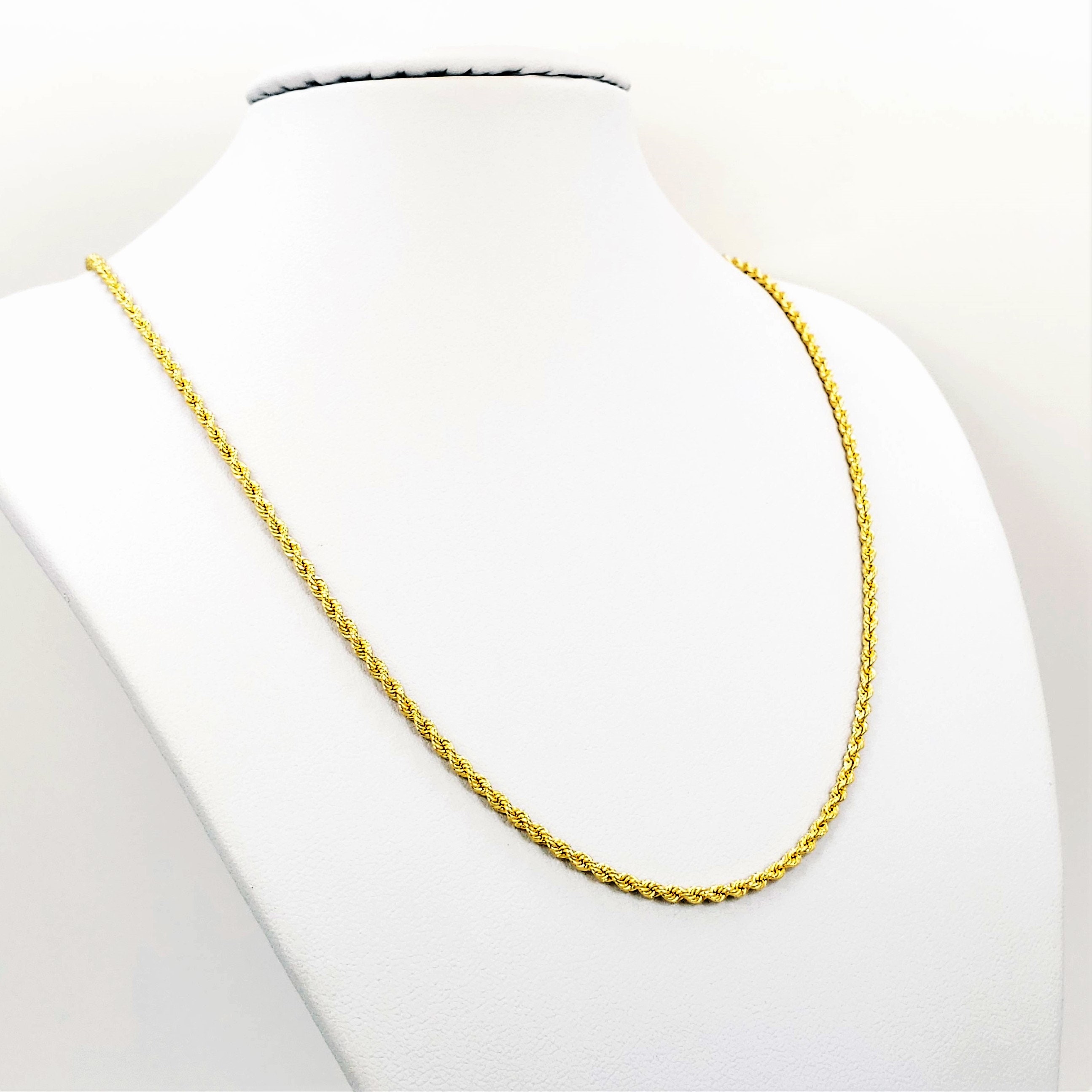 22K Gold Italian Rope Chain Necklace 17.75 in Hollow 2mm Genuine ...