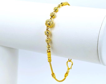 22K Yellow Gold Beads Bracelet 6.5 - 7 inch Genuine Handcrafted Hallmarked 916