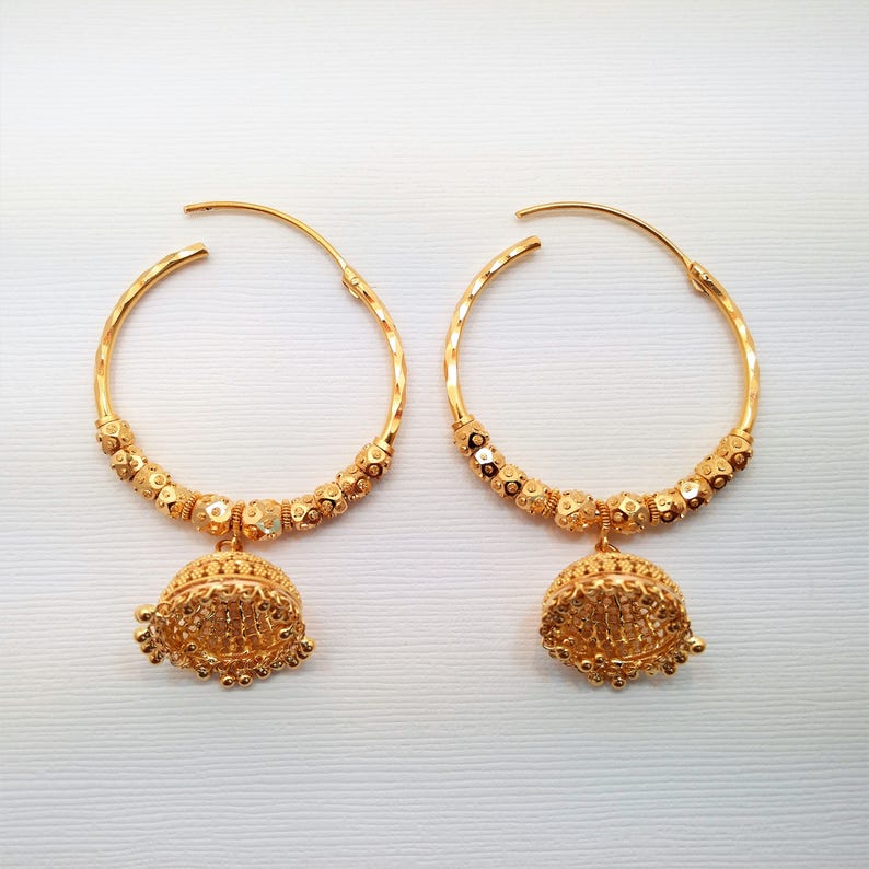 GOLDSHINE Genuine 22K Solid Yellow Gold Earrings Hoop Bali | Etsy