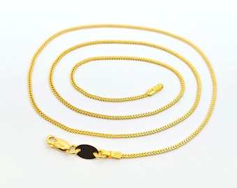 22K Solid Gold Franco Chain Necklace, 16.5" Choker, 1 mm Hallmarked 916