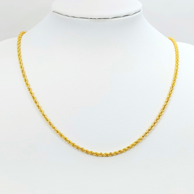 22K Yellow Gold Rope Chain Necklace Hollow 18.5 in 2.15mm Genuine ...