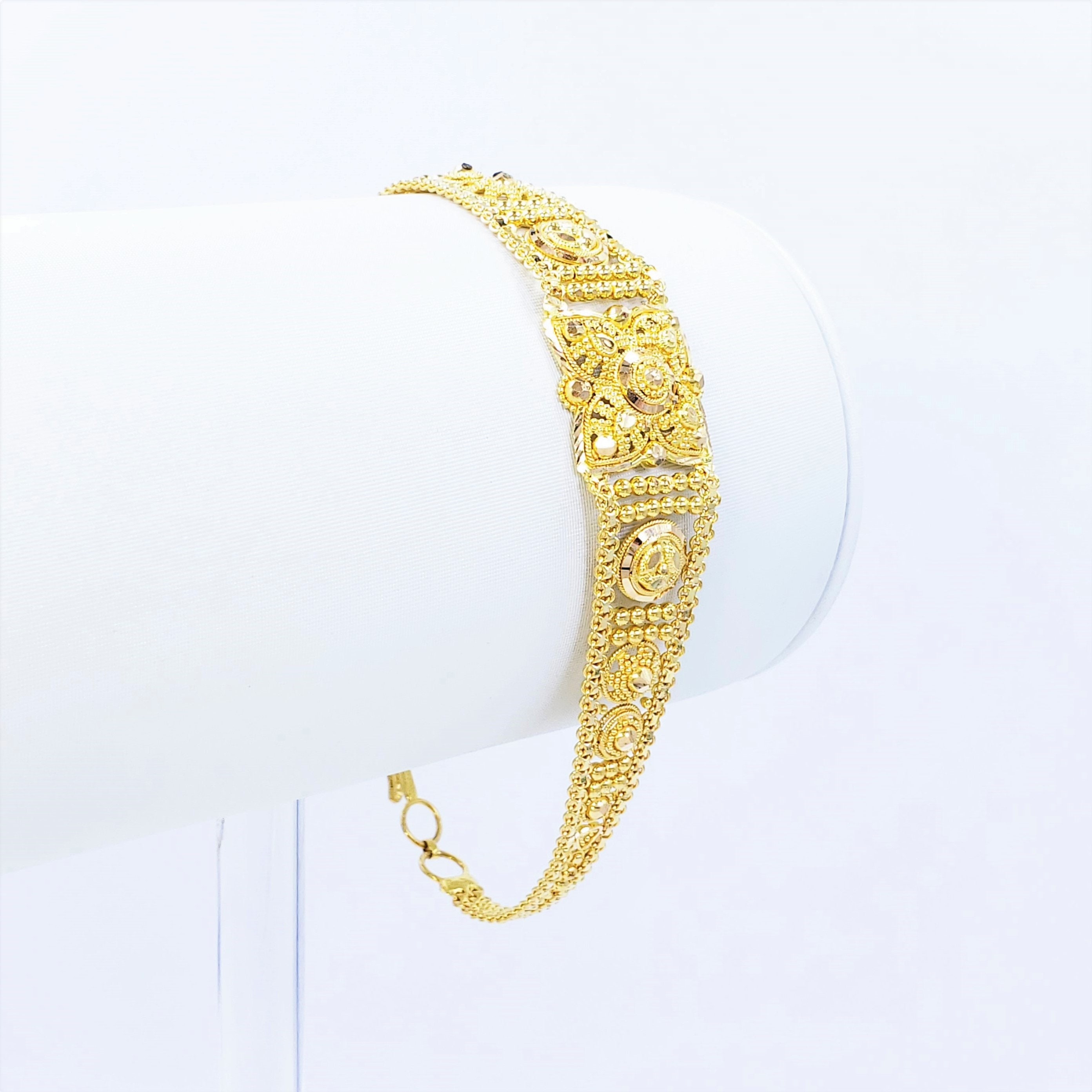 Ladies Gold Bracelet - brla19566 - 22K Gold bracelet for ladies is designed  with beaded gold balls in a fancy pattern with laser cuts a